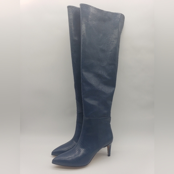 809- Sam Edelman Ursula Women's Over The Knee Boots Navy Liz Print Color NWT - Picture 2 of 13